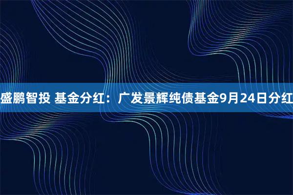盛鹏智投 基金分红：广发景辉纯债基金9月24日分红